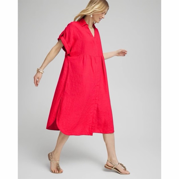 Chico's Dresses & Skirts - SOLD Chico’s Linen Roll Tab Dolman Midi Dress